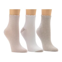 Diagonal Rib / Scallop Welt Anklet Sock 3-Pack