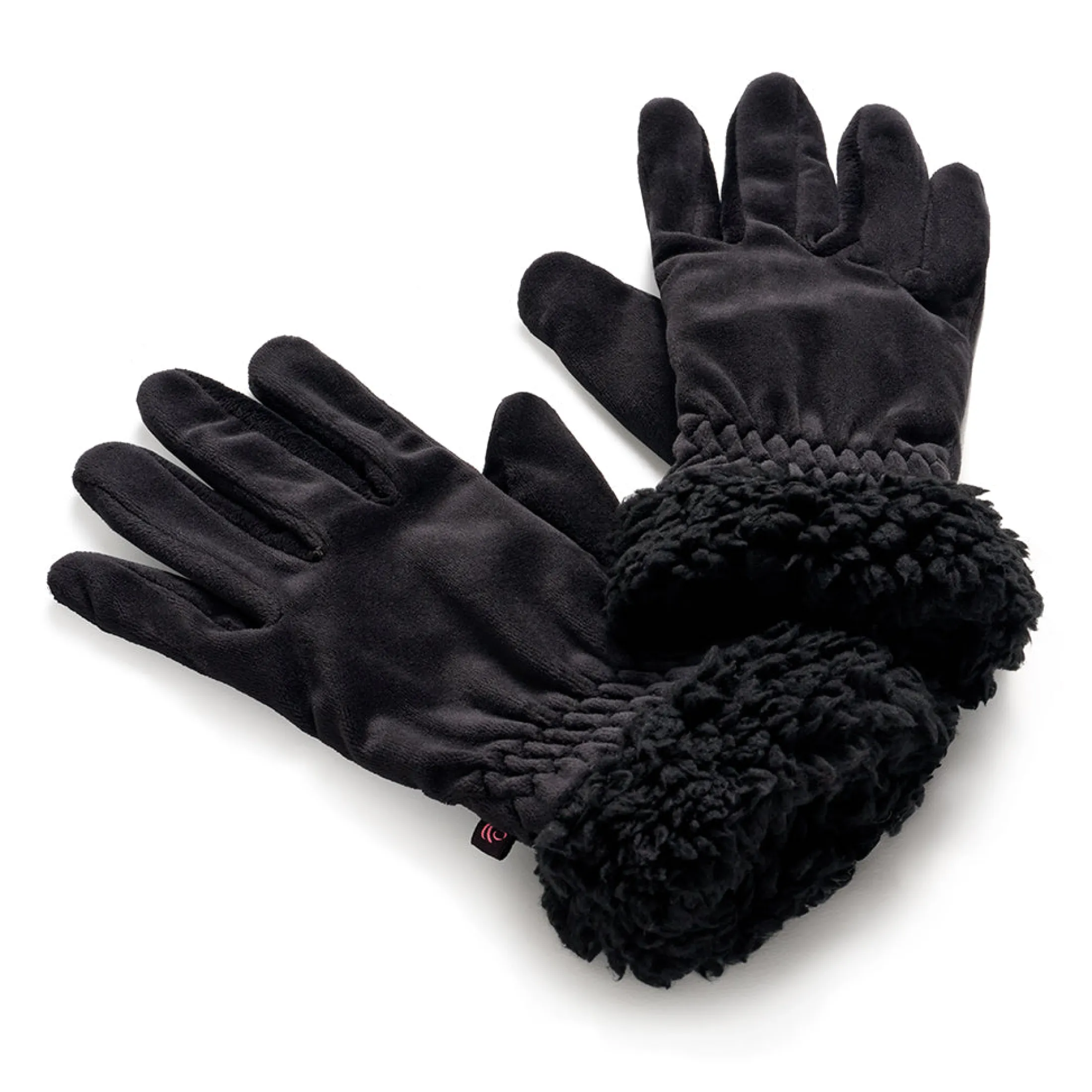 Double Plush Velour and Faux Fur Gloves with Sherpa Cuff