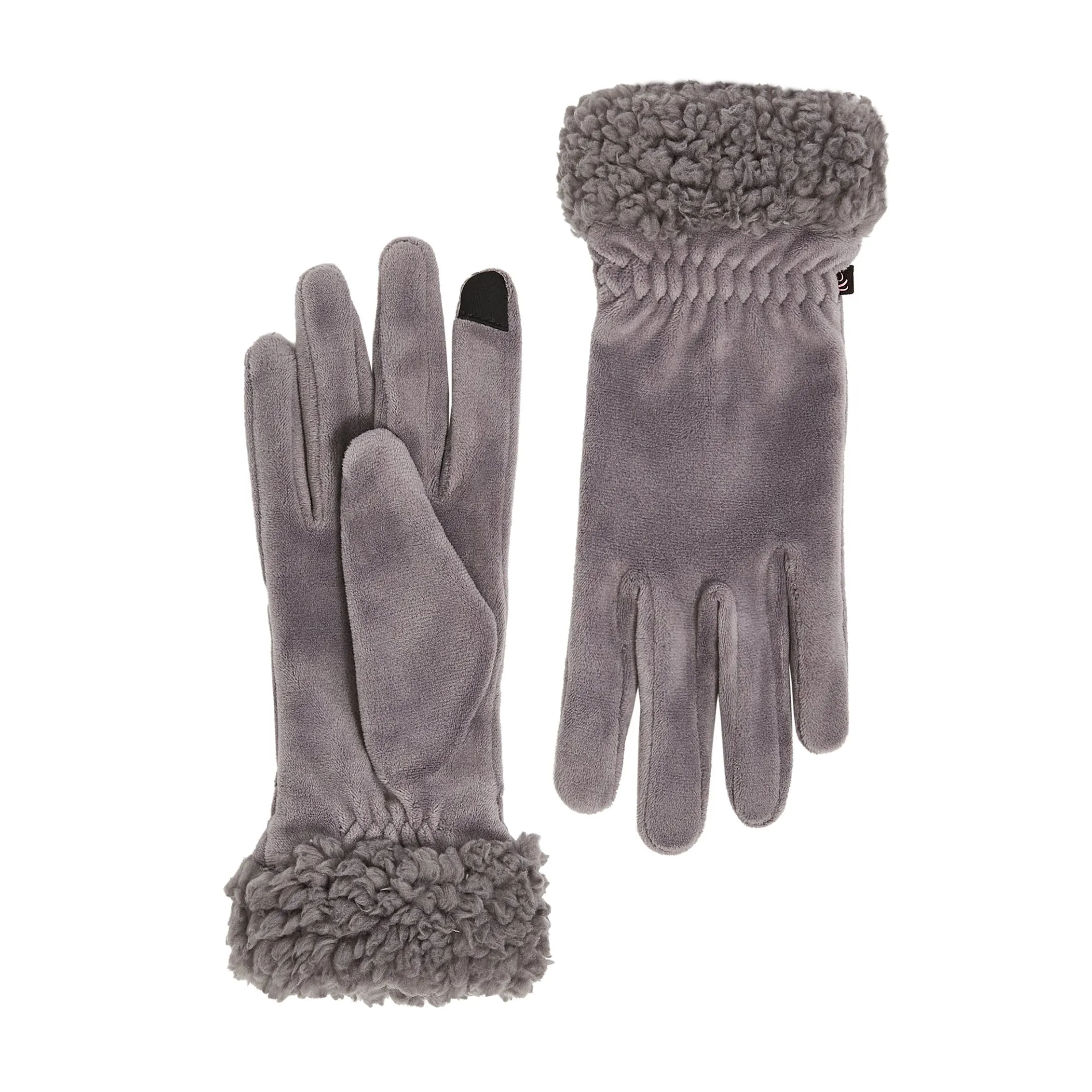 Double Plush Velour and Faux Fur Gloves with Sherpa Cuff