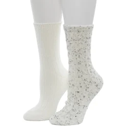 Flecked Pucker Chain Cable/Solid Rib Crew Sock 2-Pack