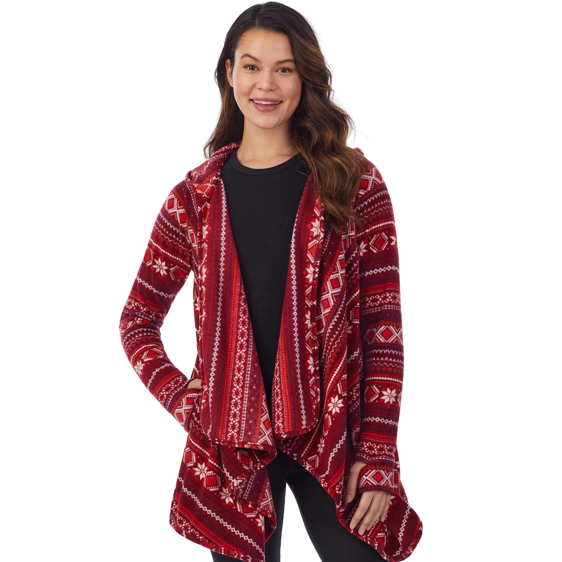 Fleecewear With Stretch Long Sleeve Hooded Wrap