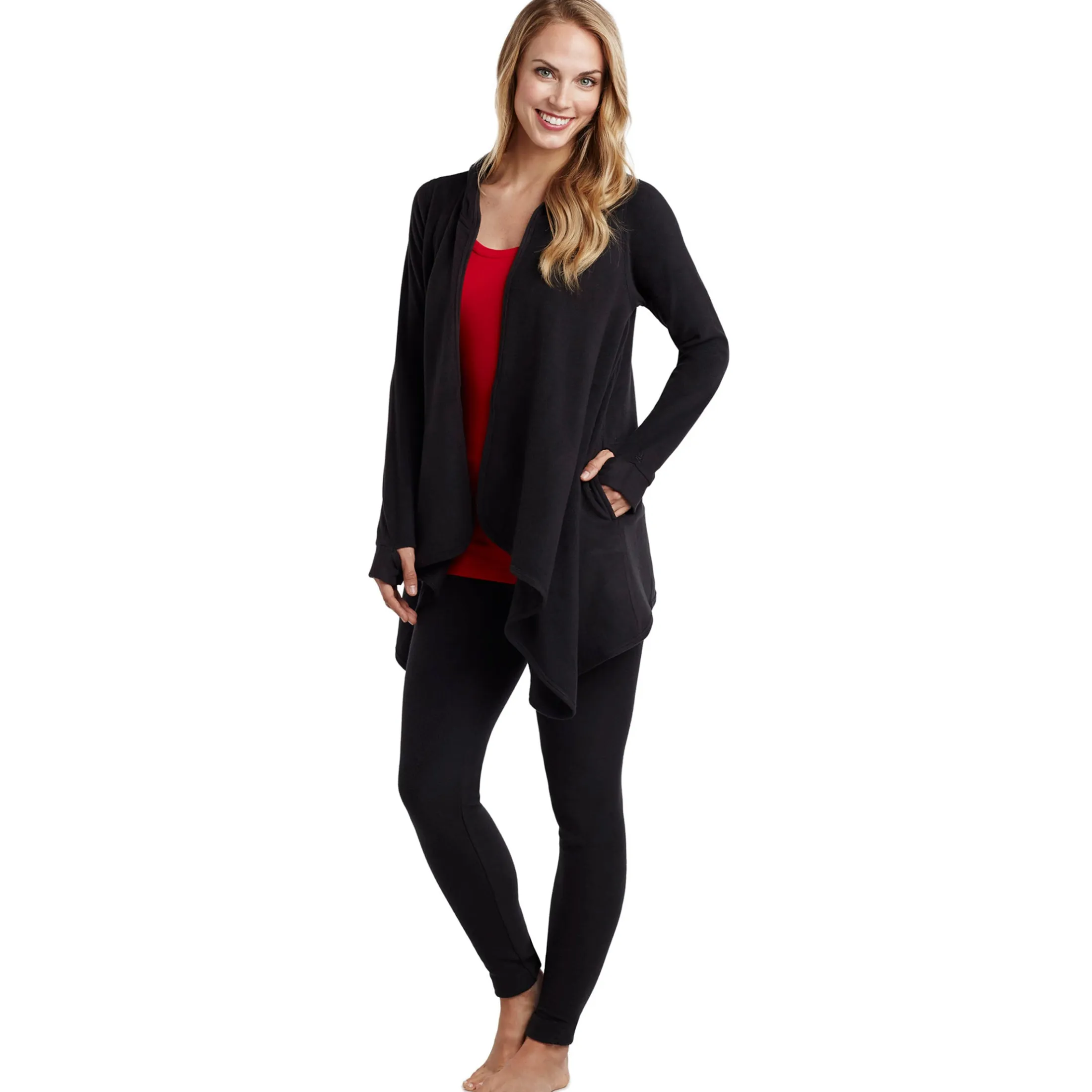 Fleecewear With Stretch Long Sleeve Hooded Wrap