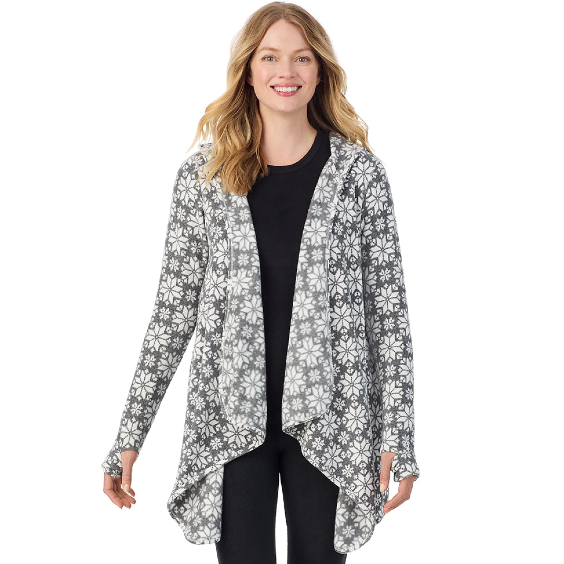 Fleecewear With Stretch Long Sleeve Hooded Wrap