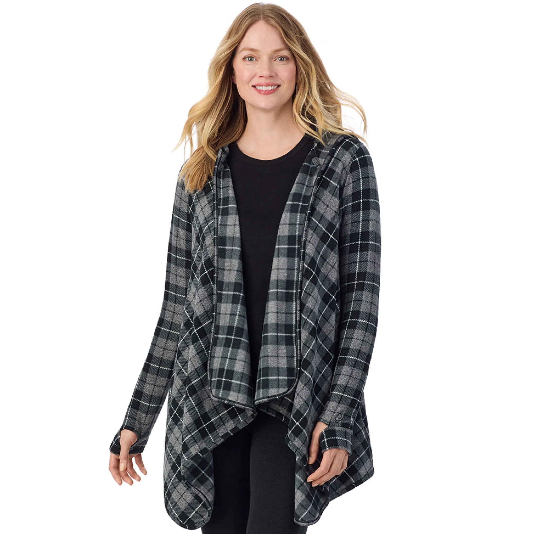 Fleecewear With Stretch Long Sleeve Hooded Wrap