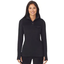 Fleecewear With Stretch Long Sleeve Mock Neck Henley With Sherpa