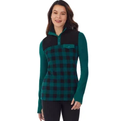 Fleecewear With Stretch Long Sleeve Mock Neck Henley With Sherpa