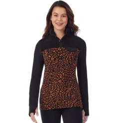 Fleecewear With Stretch Long Sleeve Mock Neck Henley With Sherpa