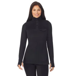 Fleecewear With Stretch Long Sleeve Mock Neck Henley With Sherpa