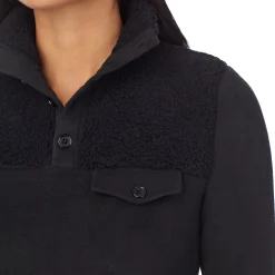 Fleecewear With Stretch Long Sleeve Mock Neck Henley With Sherpa