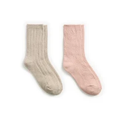 Lace Diamond Texture/Wide Rib Crew Sock 2-Pack