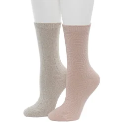 Lace Diamond Texture/Wide Rib Crew Sock 2-Pack