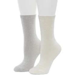 Lace Diamond Texture/Wide Rib Crew Sock 2-Pack