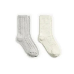 Lace Diamond Texture/Wide Rib Crew Sock 2-Pack