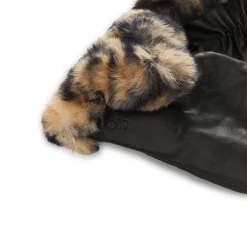 Leather Glove with Printed Faux Fur Cuff