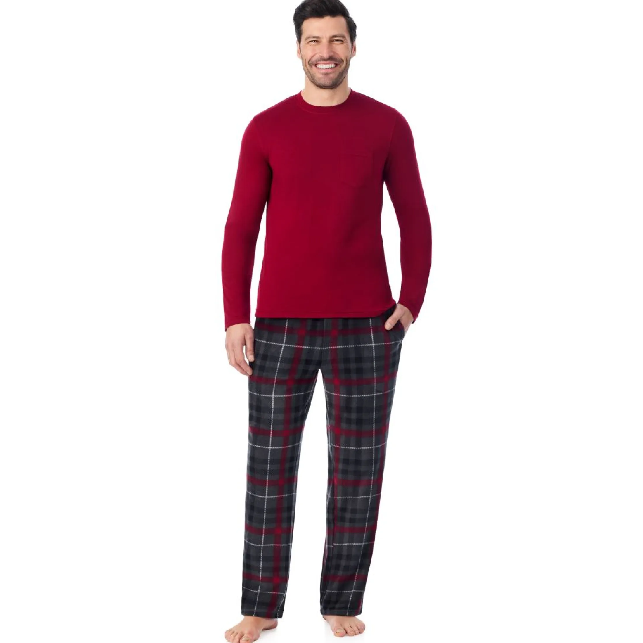 Mens Cabin Fleece Long Sleeve Crew and Pajama Pant 2-Pc Set