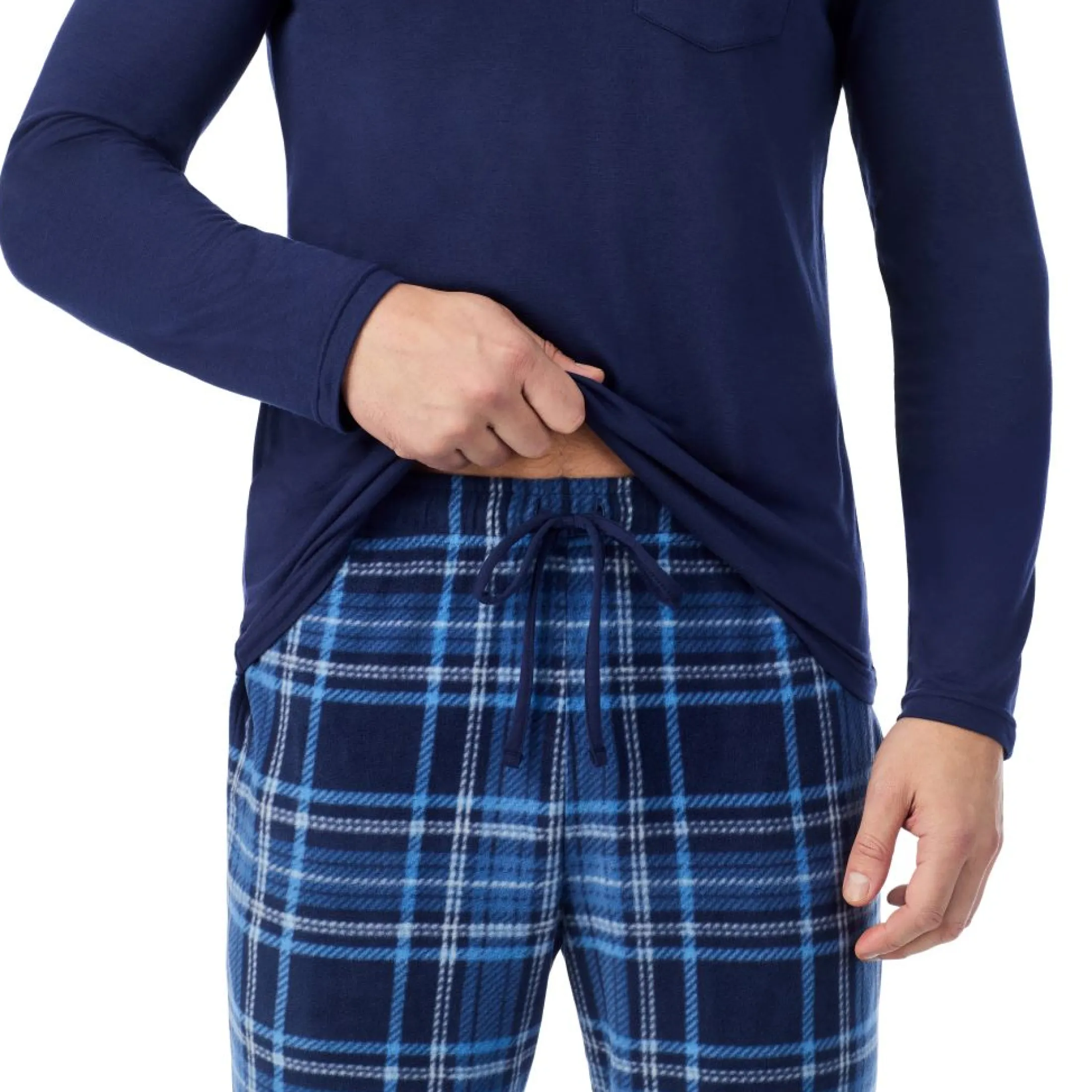 Mens Cabin Fleece Long Sleeve Crew and Pajama Pant 2-Pc Set