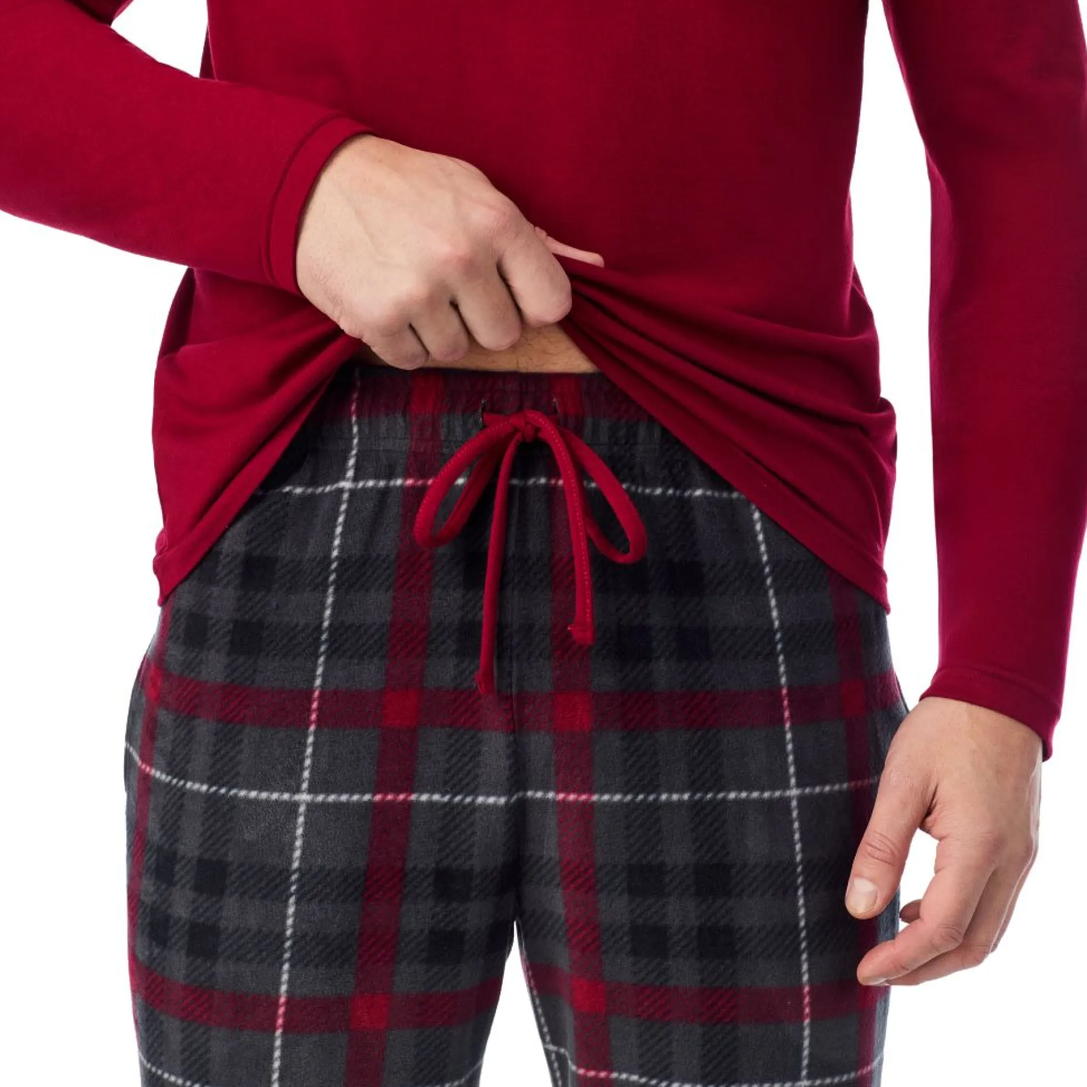 Mens Cabin Fleece Long Sleeve Crew and Pajama Pant 2-Pc Set