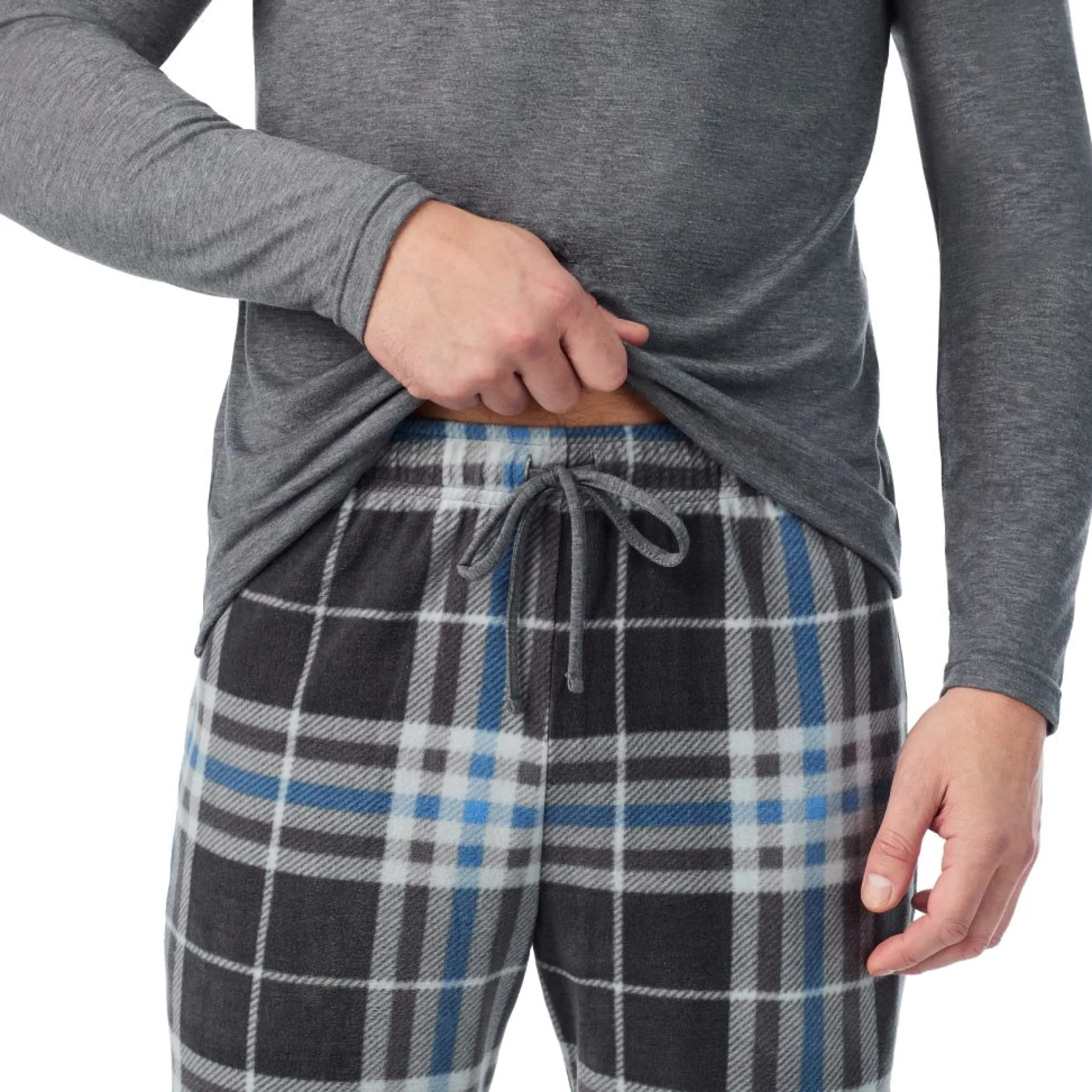 Mens Cabin Fleece Long Sleeve Crew and Pajama Pant 2-Pc Set