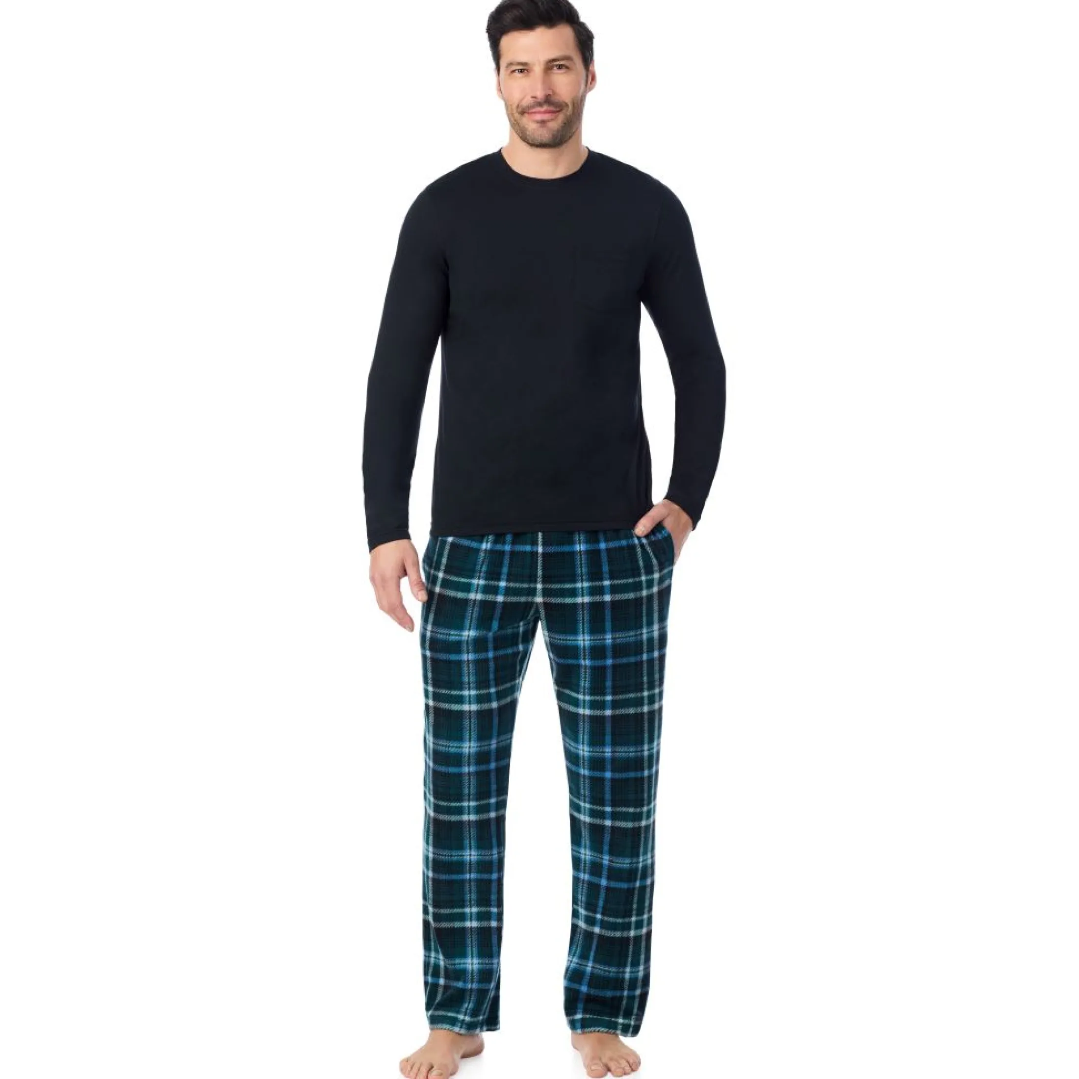 Mens Cabin Fleece Long Sleeve Crew and Pajama Pant 2-Pc Set