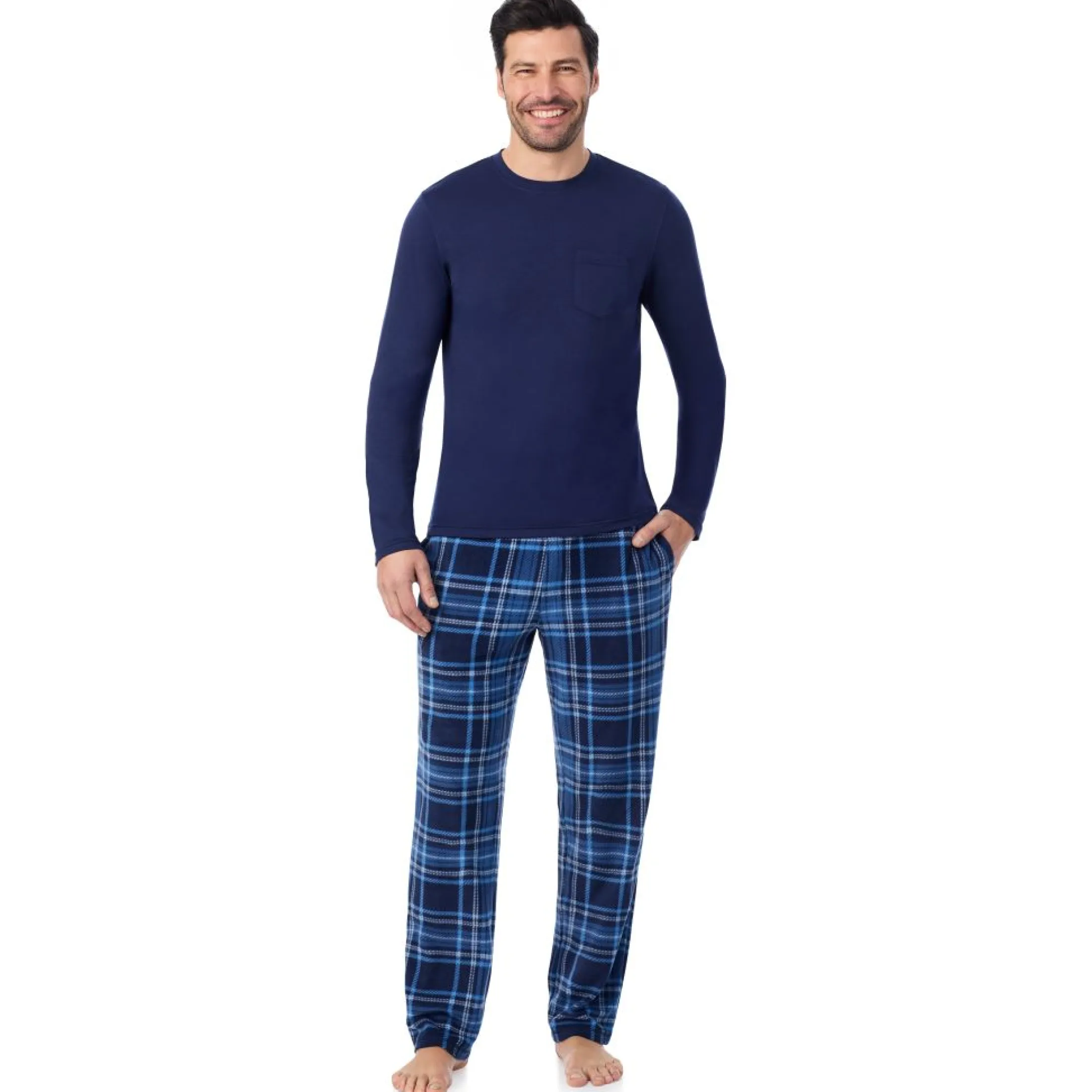 Mens Cabin Fleece Long Sleeve Crew and Pajama Pant 2-Pc Set