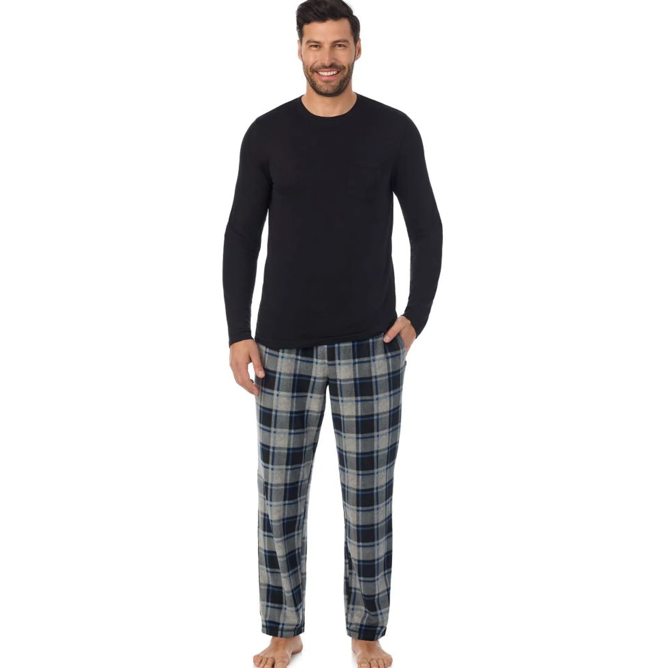 Mens Cabin Fleece Long Sleeve Crew and Pajama Pant 2-Pc Set