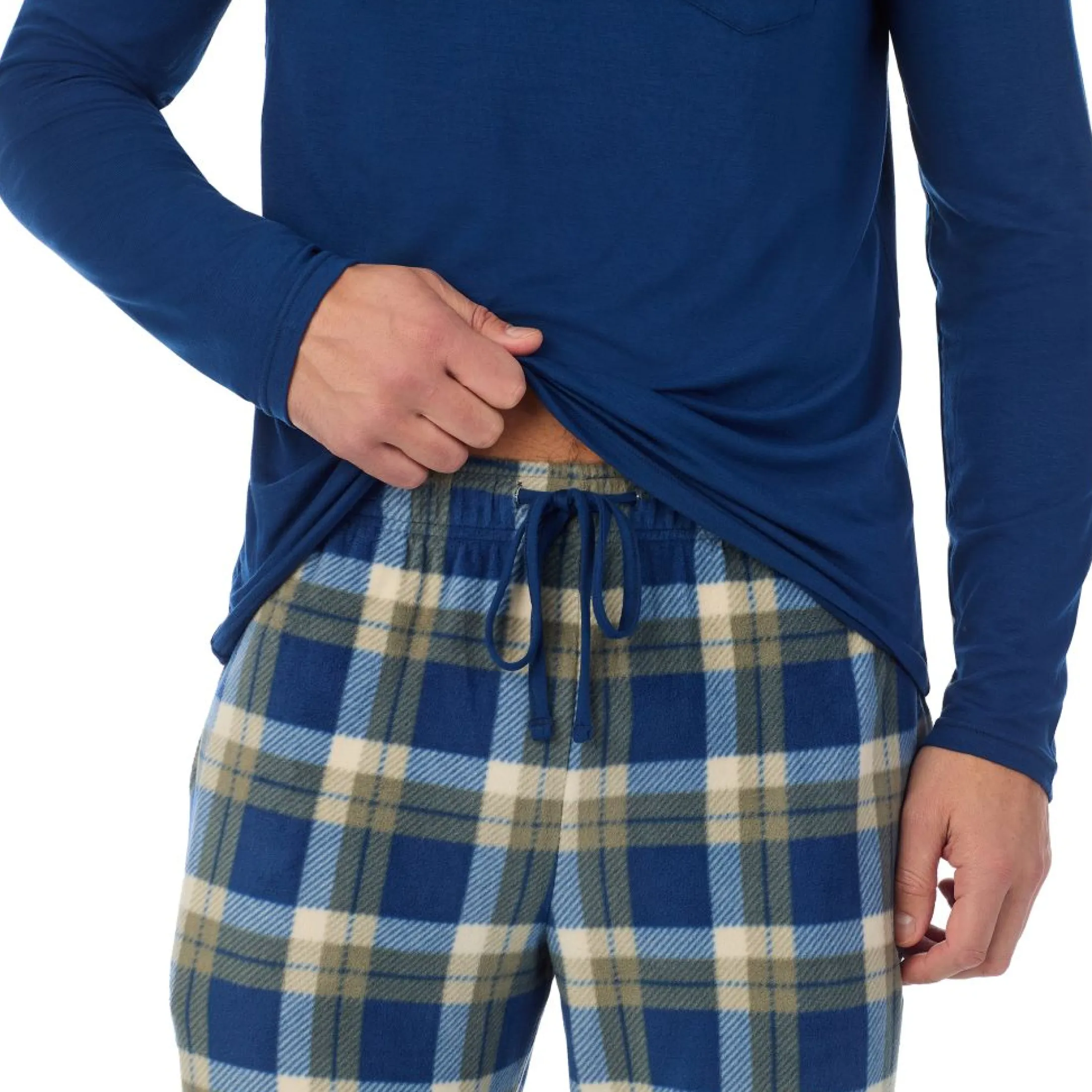 Mens Cabin Fleece Long Sleeve Crew and Pajama Pant 2-Pc Set