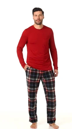 Mens Cabin Fleece Long Sleeve Crew and Pajama Pant 2-Pc Set