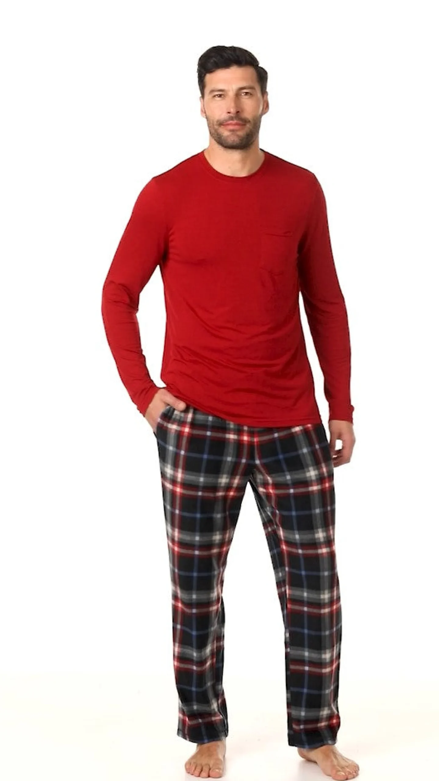 Mens Cabin Fleece Long Sleeve Crew and Pajama Pant 2-Pc Set