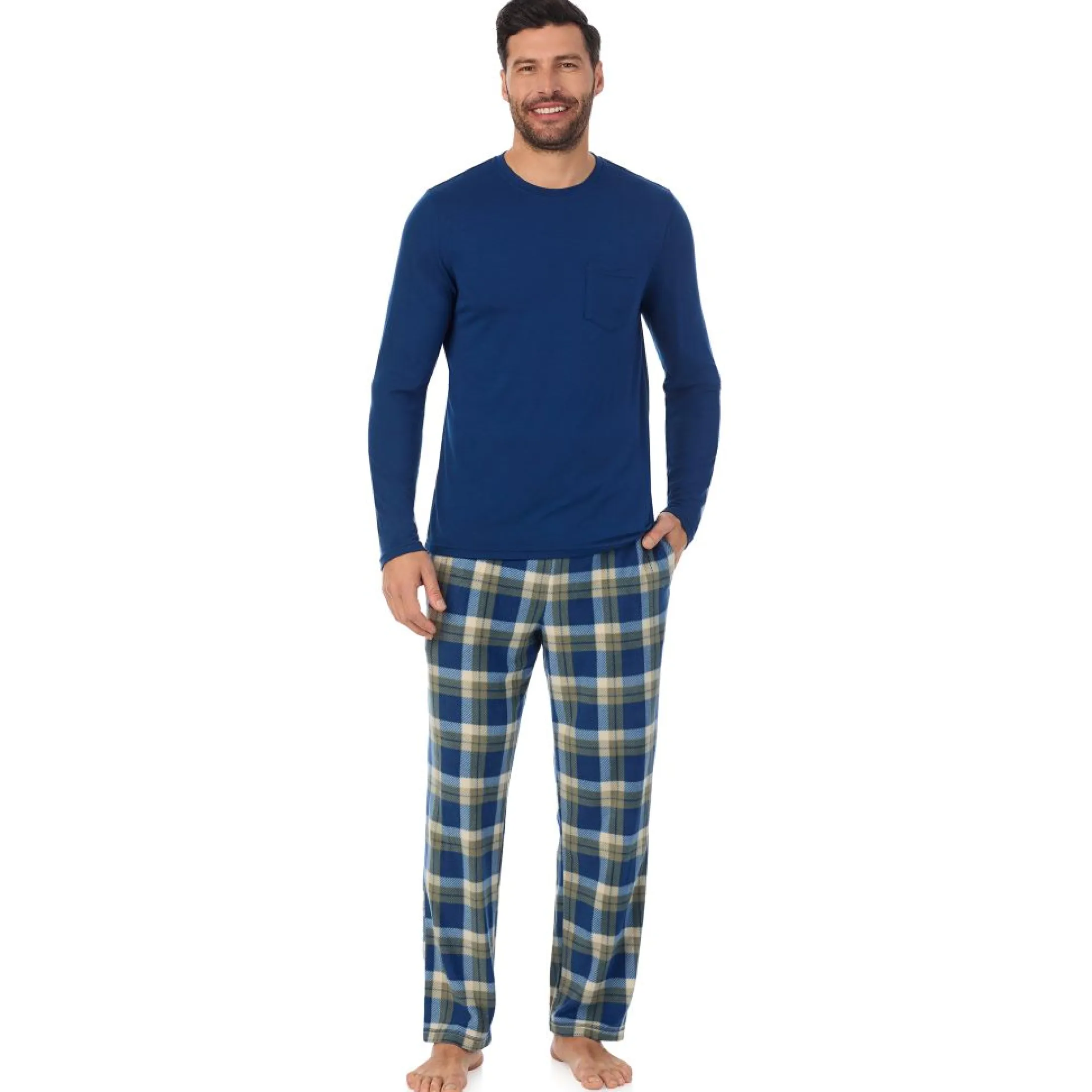 Mens Cabin Fleece Long Sleeve Crew and Pajama Pant 2-Pc Set
