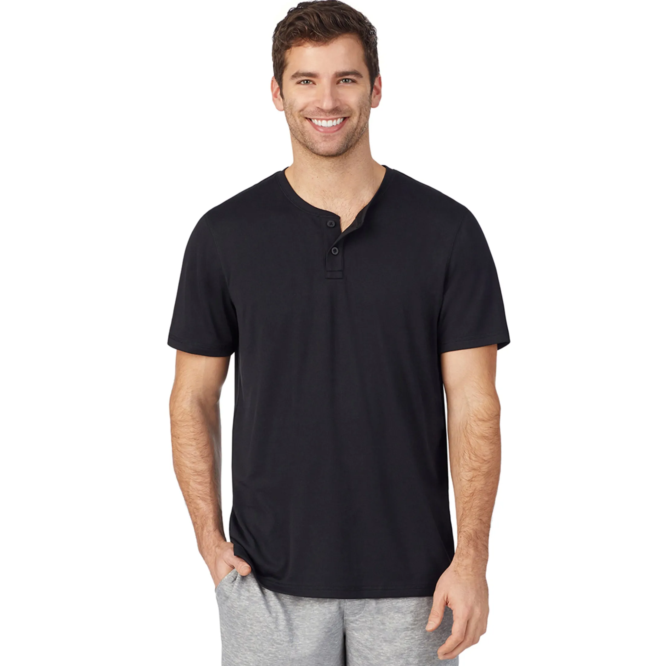 Mens Far-Infrared Enhance Sleep Short Sleeve Henley Top