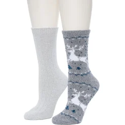 Reindeer Birdseye/Twist Rib Crew Sock 2 Pack