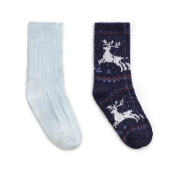 Reindeer Birdseye/Twist Rib Crew Sock 2 Pack