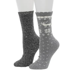Scallop Edge Snowflake Reindeer Crew Sock 2-Pack