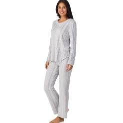 Silky Velour Long Sleeve Pullover with Boot Cut Pant 2-Pc Pajama Set