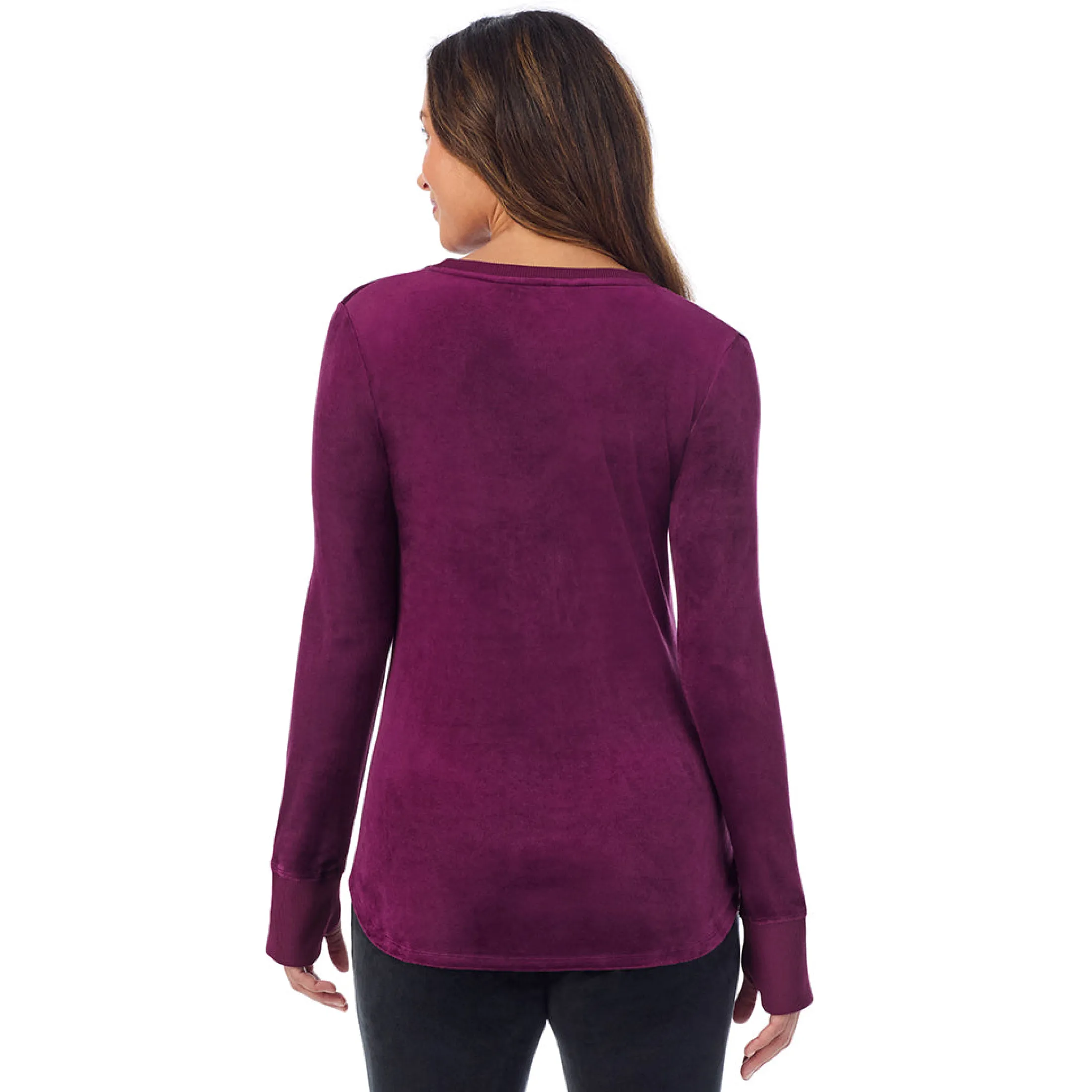 Stretch Velour Long Sleeve V-Neck