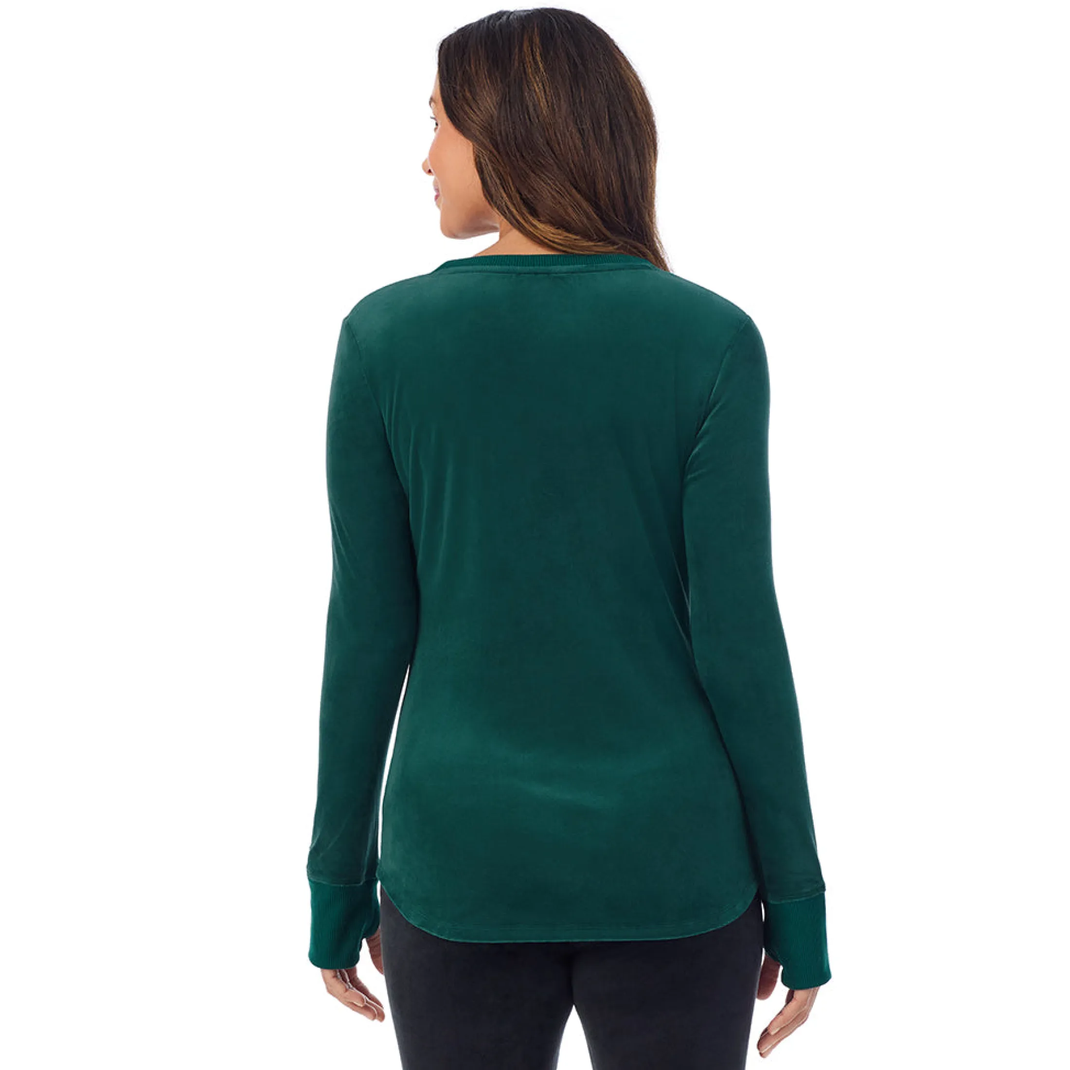 Stretch Velour Long Sleeve V-Neck