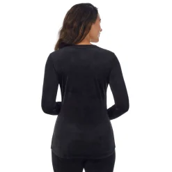 Stretch Velour Long Sleeve V-Neck