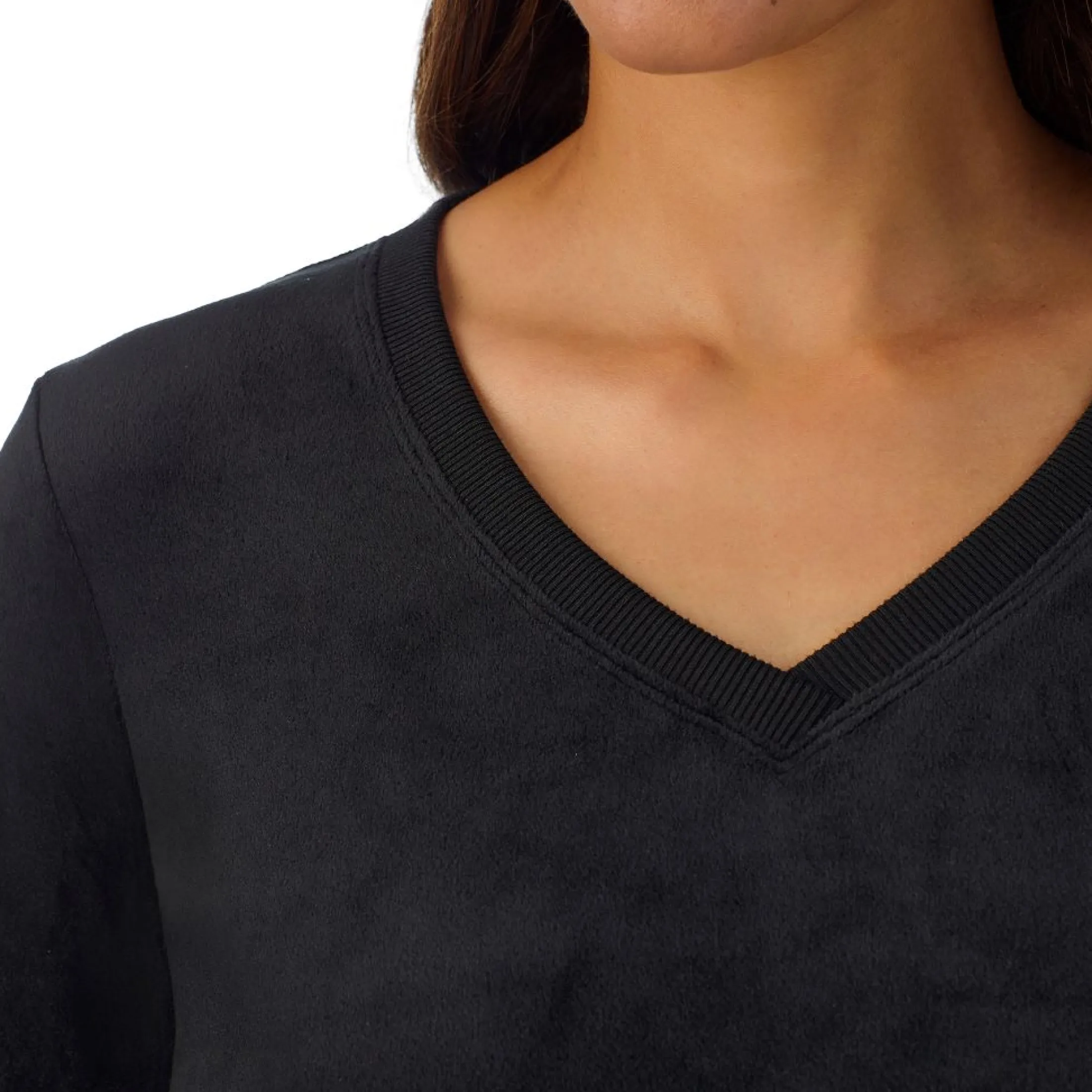 Stretch Velour Long Sleeve V-Neck