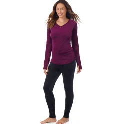 Stretch Velour Long Sleeve V-Neck