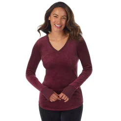 Stretch Velour Long Sleeve V-Neck