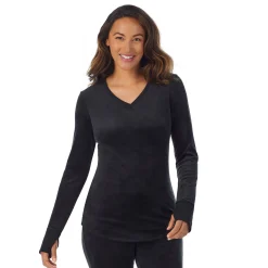 Stretch Velour Long Sleeve V-Neck