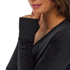 Stretch Velour Long Sleeve V-Neck