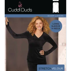 Stretch Velour Long Sleeve V-Neck