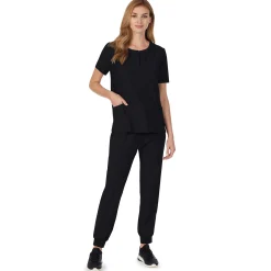 Womens Scrub Henley Neck Top with Side Pockets PETITE