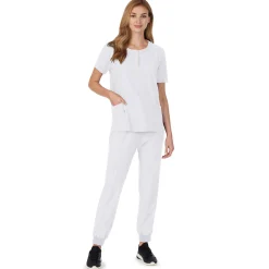 Womens Scrub Henley Neck Top with Side Pockets PETITE