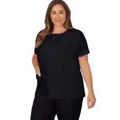 Womens Scrub Henley Neck Top with Side Pockets PLUS