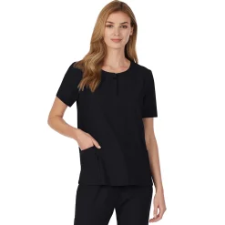 Womens Scrub Henley Neck Top with Side Pockets