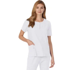 Womens Scrub Henley Neck Top with Side Pockets