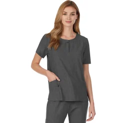 Womens Scrub Henley Neck Top with Side Pockets