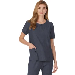 Womens Scrub Henley Neck Top with Side Pockets